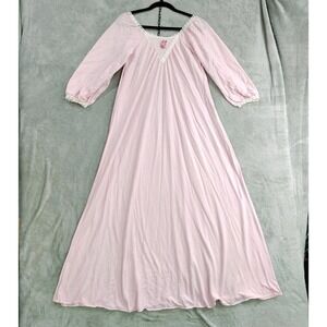 Vintage Monique One Size Long Sleeve Lace Trim Jersey Nightgown Ballet USA MADE